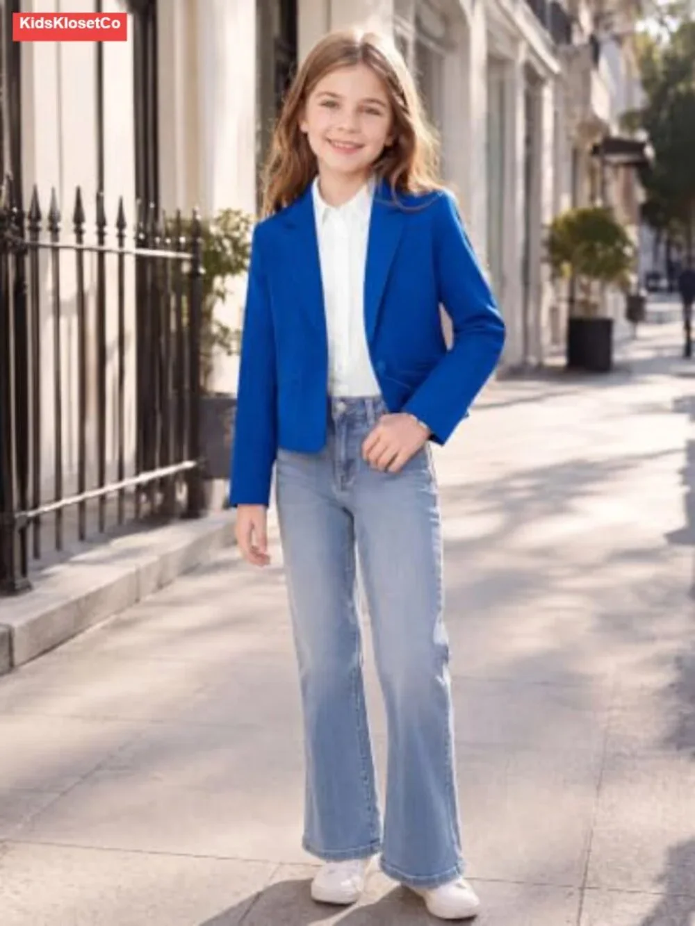 Girls Cropped Blazer Jacket Lapel Collar Formal Suit Kids School Uniform
